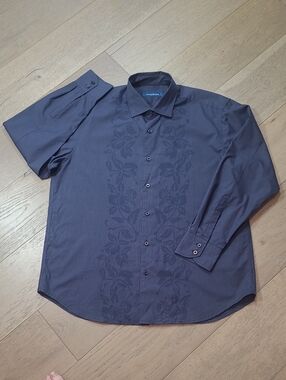 EUC Tommy Bahama Shirt Men's sz L Navy Hawaiian Button Up Long Sleeve